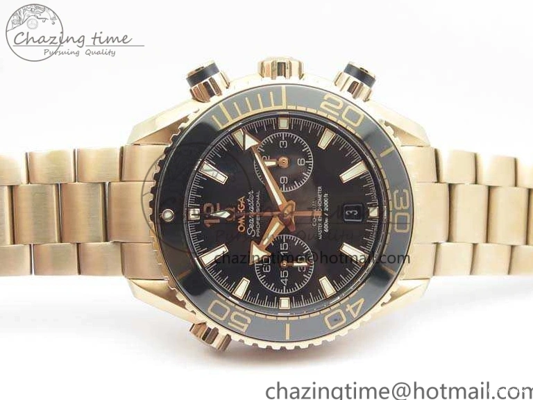 0328 Seamaster Pro Chrono RG Best Edition Black Ceramic Black Dial On RG Bracelet A ComfortFit 8130